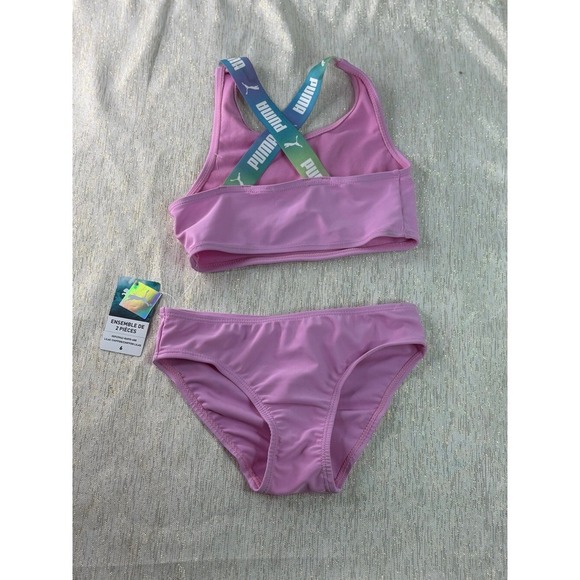 NWT pink two-piece PUMA bathing suit size 6 - Picture 4 of 7